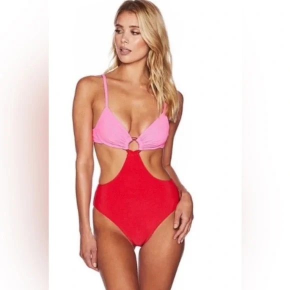 NWT Women's Beach Riot Kristen red and pink cut out one piece size small - Picture 2 of 13
